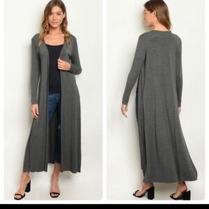 NWT Navy gray Blue Duster open Cardigan size‎ xL stretching pockets
